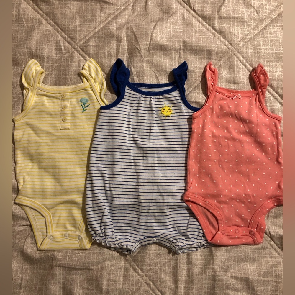 Carter's Yellow, Blue, and Pink Bodysuit Trio